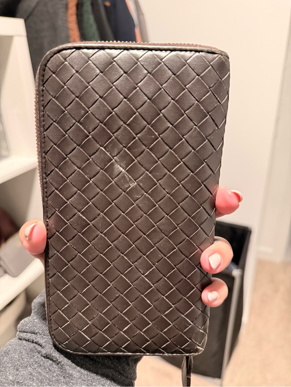 Bottega Zip-Around Wallet in Dark Brown
